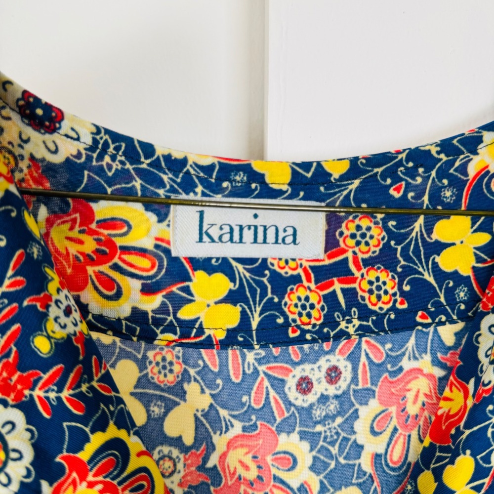 Karina l Floral Paisley Sleeveless Midi Dress Navy Blue Red Yellow Wrap Top SS - Picture 3 of 5